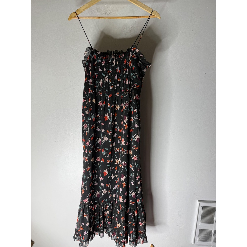 Madewell pintuck cami ruffle hem maxi midi dress black floral size 6